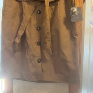 Merona Button down front lined Tan Skirt with Tie Waist